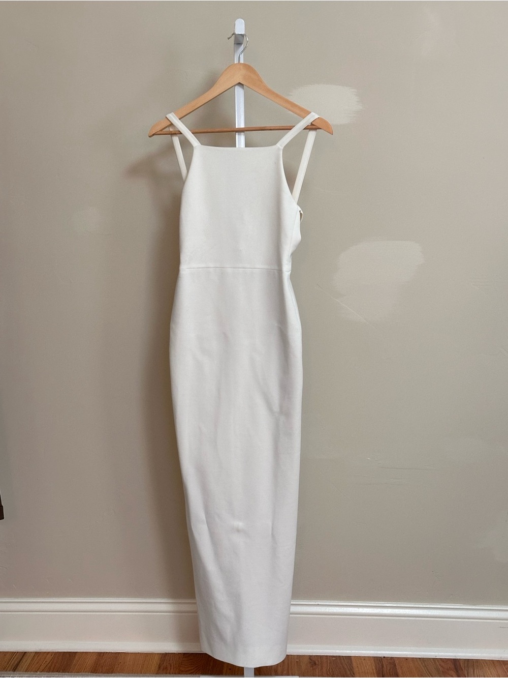 Katie Ermilio White Midi Bodycon Dress Size 2 NWT Bridal Minimalist Made USA